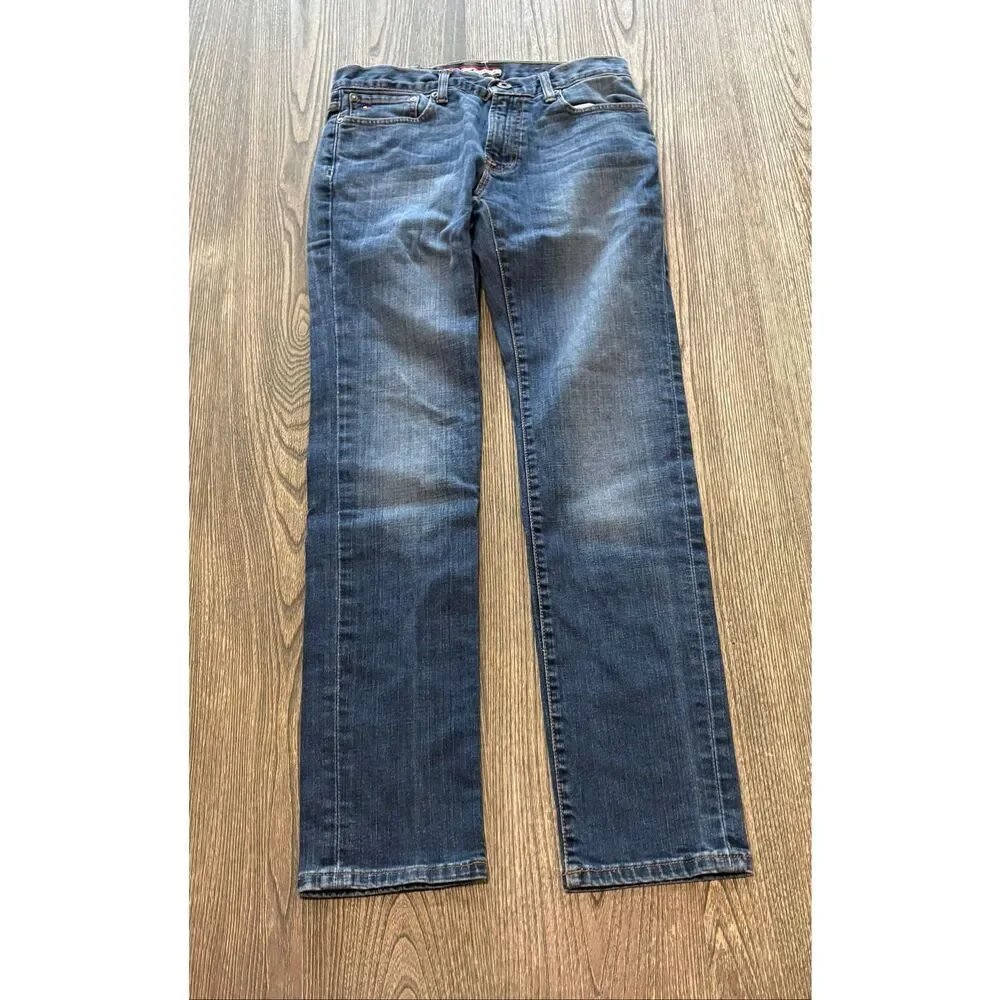 Tommy Hilfiger Mens Straight Jeans Mid Rise Slim Denim Whisker Blue Size 30x32